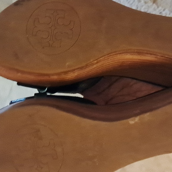 TORY BURCH Patti 3 Wedge Platform Sandal Tumbled Leather Black Luxury Designer - Picture 5 of 8